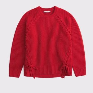 Abercrombie & Fitch Red Dad Lace Up Crew Sweater